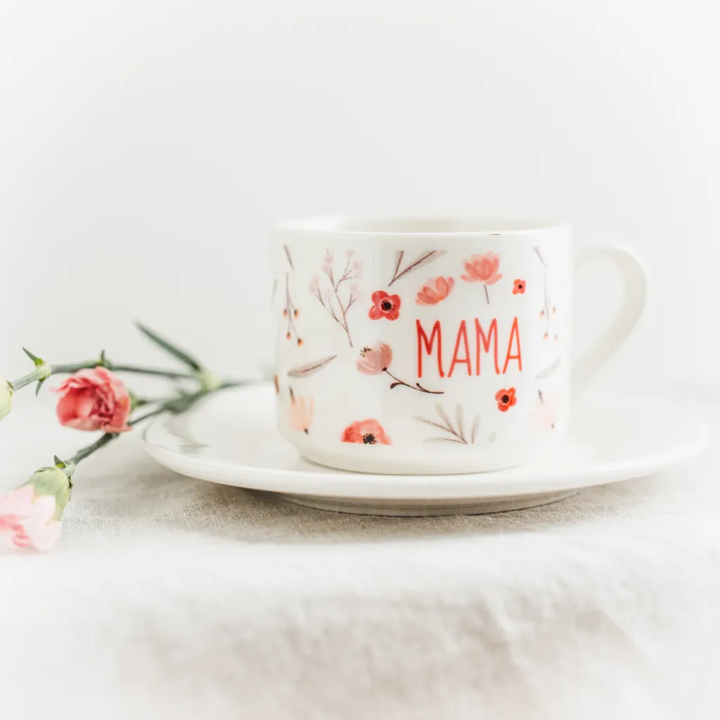 Filiżanka biała MAMA z talerzykiem