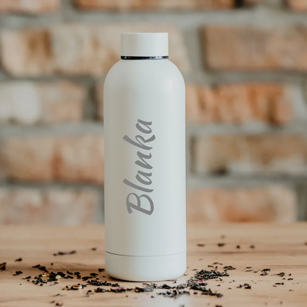 Kubek termiczny czarny Marsylia biały 500ml z imieniem